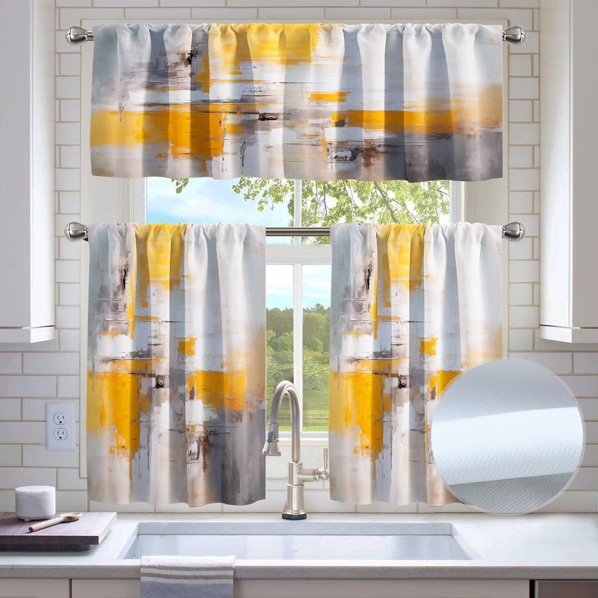 Kitchen Curtains Sets for Windows,52x36 Inch 3 Piece,Green Marble