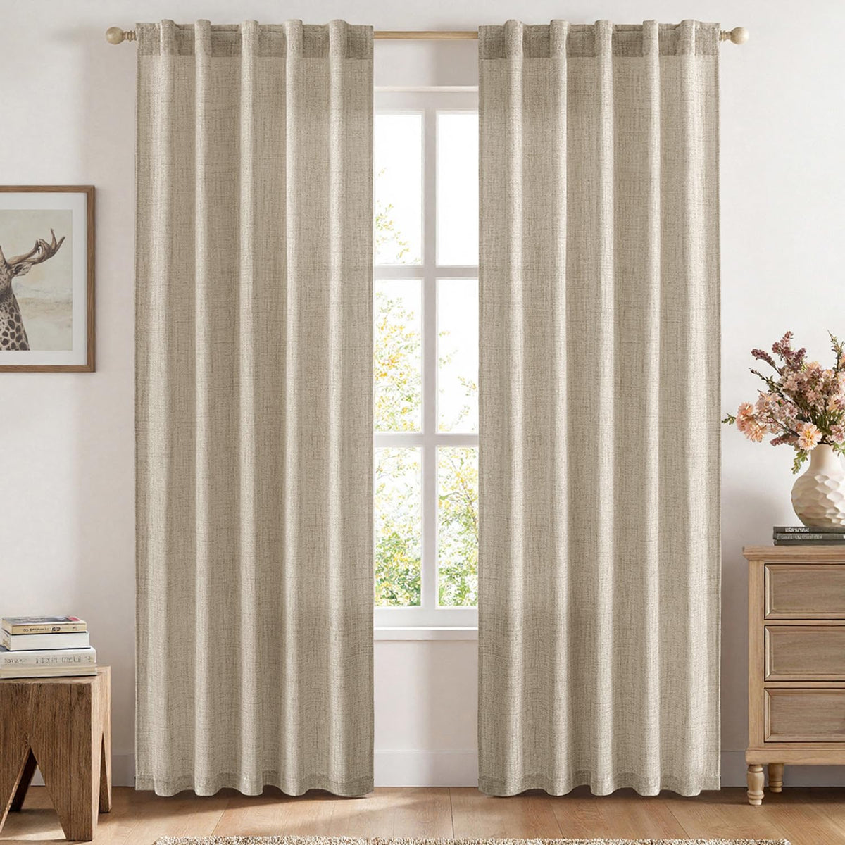MIULEE 36 Inch Linen Textured Sheer Cafe Curtains Kitchen Window Tan Beige