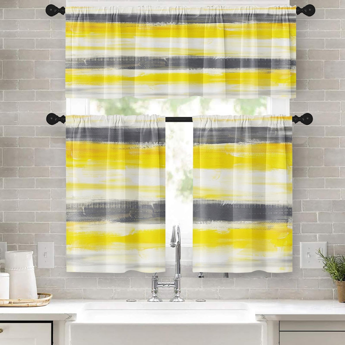 Kitchen Curtains Sets for Windows, 52x36 Inch, 3 Pack Abstract