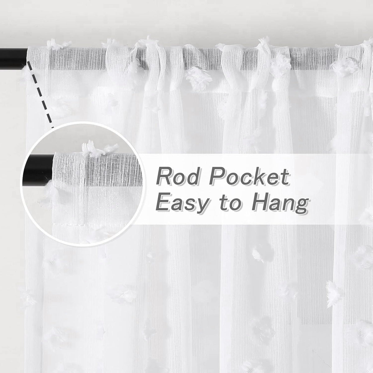 MYSKY HOME White Sheer Curtains 36 inch Length for Small Window,2 Panels
