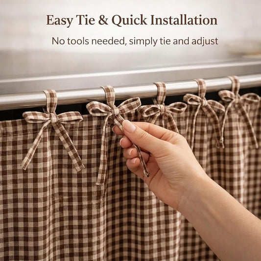LOSOZO Oat Handmade Oven Skirt for Farmhouse Kitchen Décor, Oven Curtain Tie Top Decorative Cabinet Dish Washer Oven Curtains, Ruffled Fabric Appliance Cover with Ribbon Ties