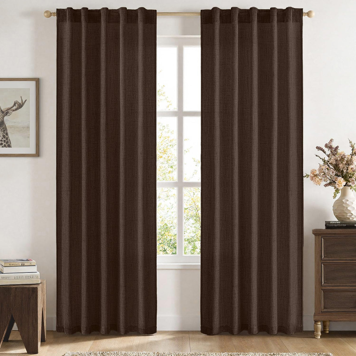 MIULEE 36 Inch Linen Textured Sheer Cafe Curtains Kitchen Window Tan Beige