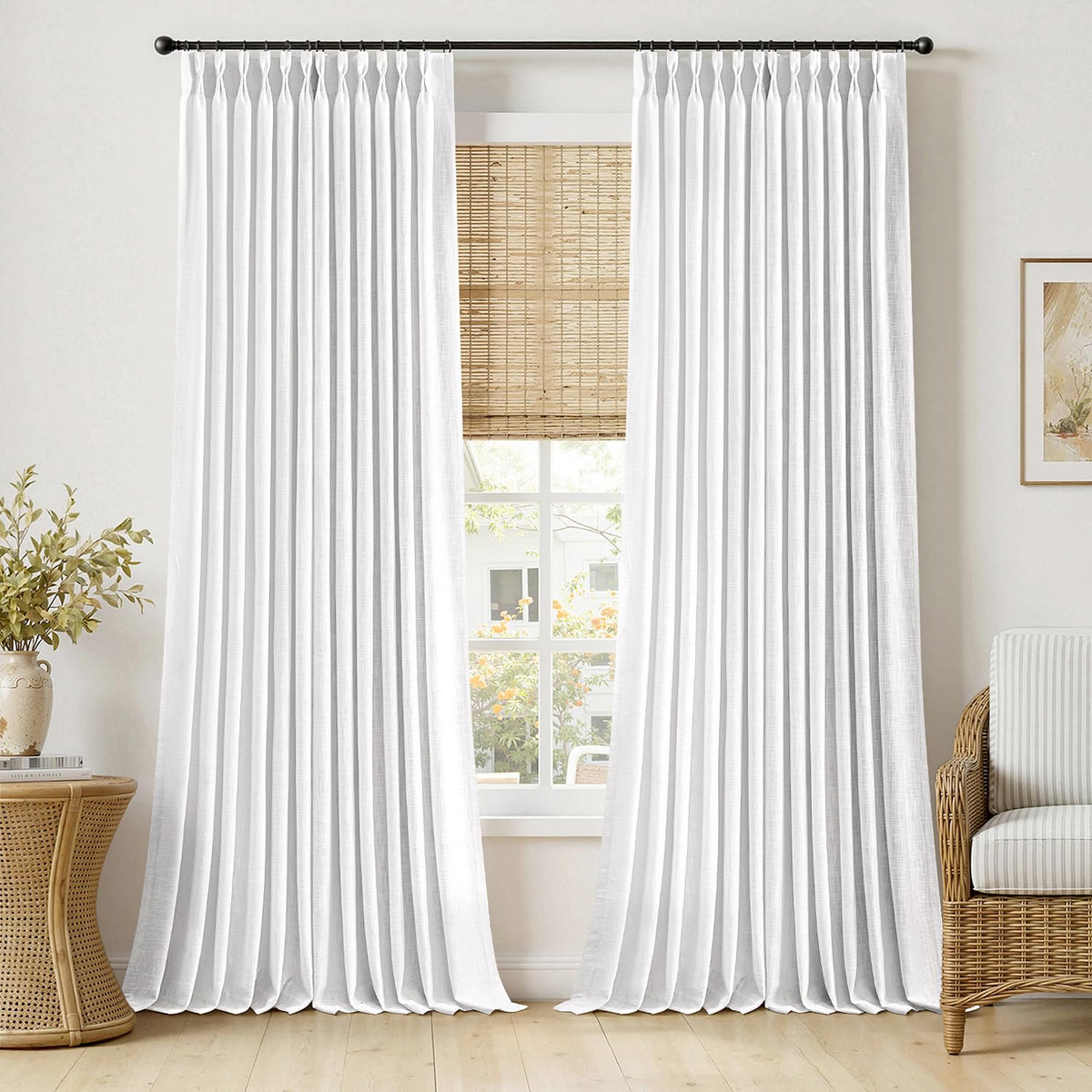 MIULEE Pinch Pleated Thick Linen Curtains 36 Inches Long 2 Panels Natural