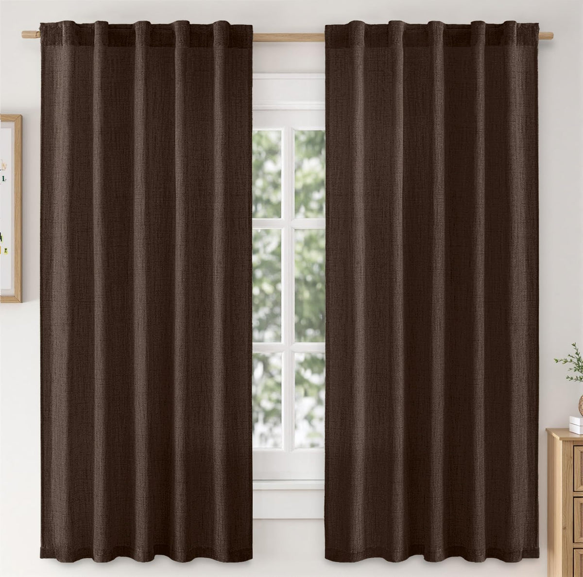 MIULEE 36 Inch Linen Textured Sheer Cafe Curtains Kitchen Window Tan Beige