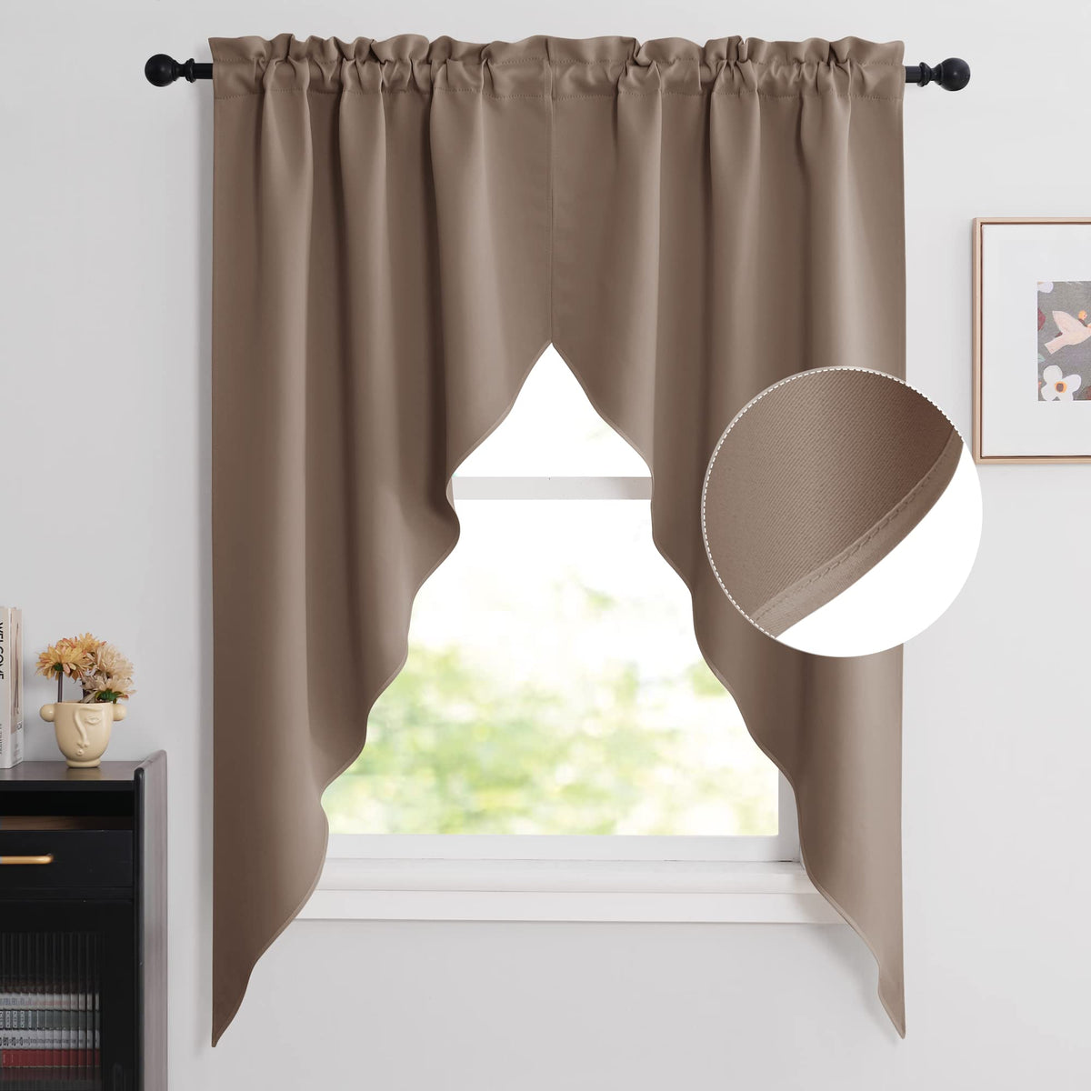 NICETOWN Burgundy Swag Curtains for Kitchen Over Sink 36 x 63 inches Long