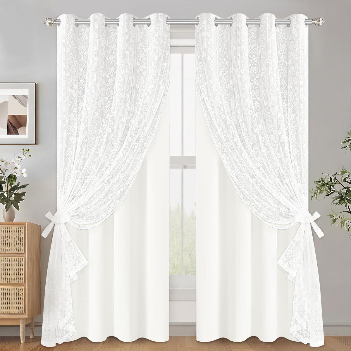 ASPMIZ Linen Kitchen Curtains 36 Inch Length, Double Layered Window Curtain 2 Panel Sets Rod Pocket Short Curtains for Kitchen, Farmhouse Window Treatment Tiers for Bathroom, Cafe, Beige