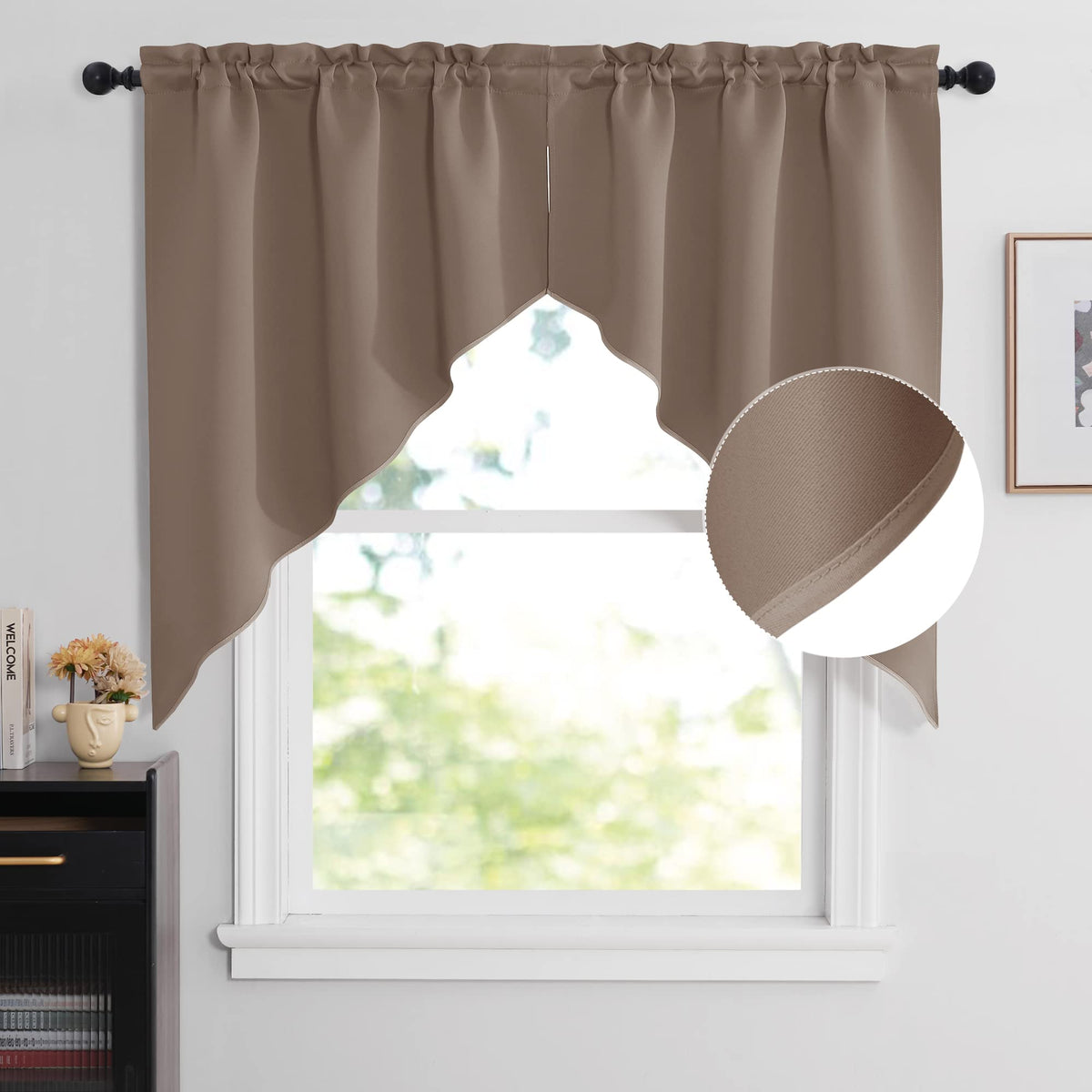 NICETOWN Burgundy Swag Curtains for Kitchen Over Sink 36 x 63 inches Long