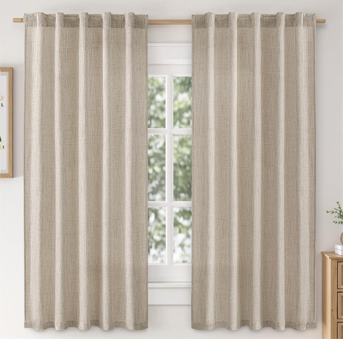MIULEE 36 Inch Linen Textured Sheer Cafe Curtains Kitchen Window Tan Beige