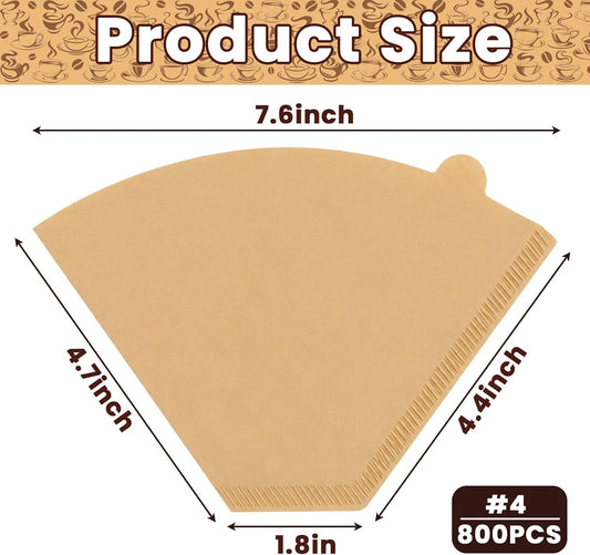 Coffee Filters #4 Cone, 800 Count #4 Cone Coffee Filters for 8-12 Cup Drip Coffee Maker, Disposable Paper Coffee Filters for Pour Over Coffee, Daily Home and Office Brewing