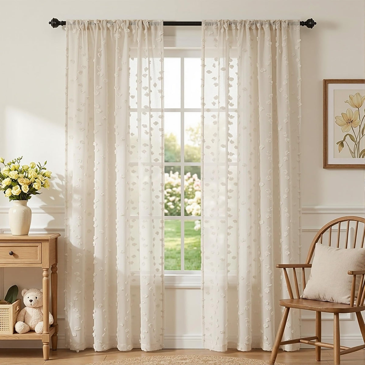 MYSKY HOME White Sheer Curtains 36 inch Length for Small Window,2 Panels