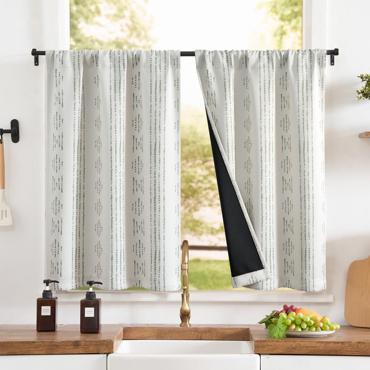jinchan Blackout Kitchen Tier Curtains 36 Inch Rod Pocket Blue on Beige