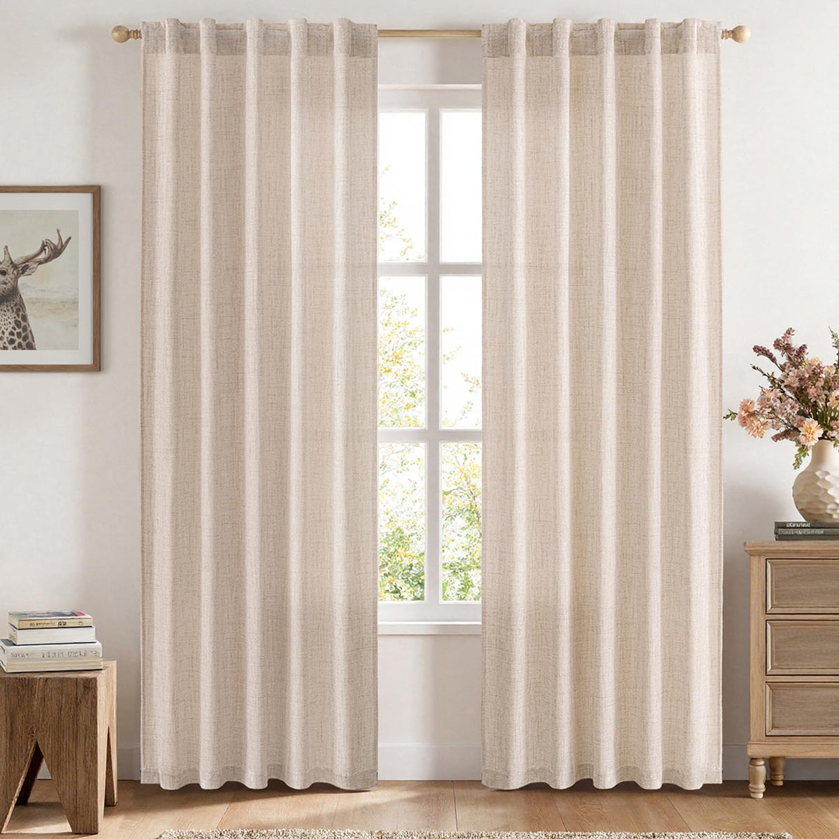MIULEE 36 Inch Linen Textured Sheer Cafe Curtains Kitchen Window Tan Beige