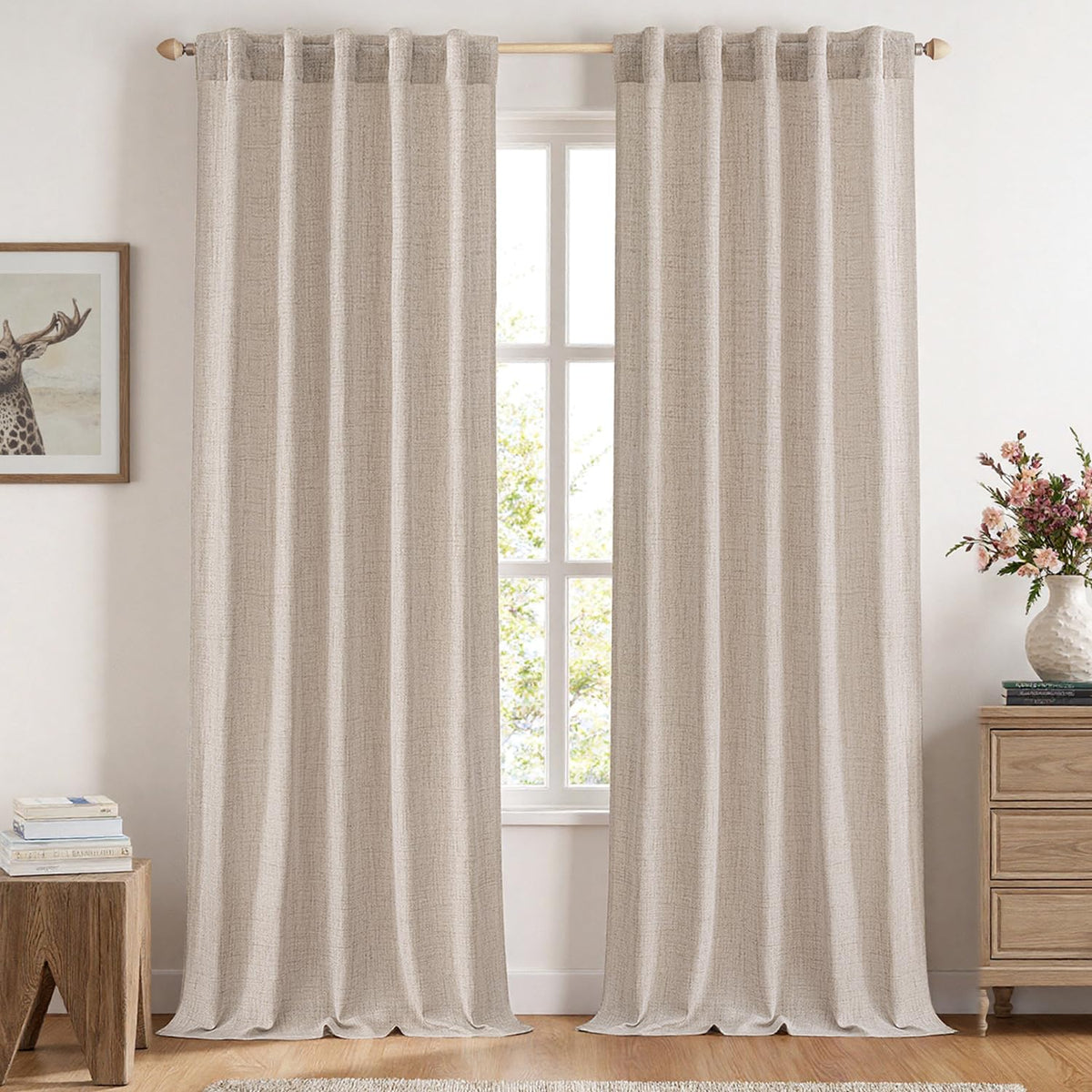 MIULEE 36 Inch Linen Textured Sheer Cafe Curtains Kitchen Window Tan Beige