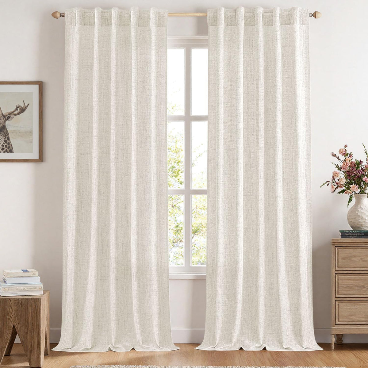 MIULEE 36 Inch Linen Textured Sheer Cafe Curtains Kitchen Window Tan Beige