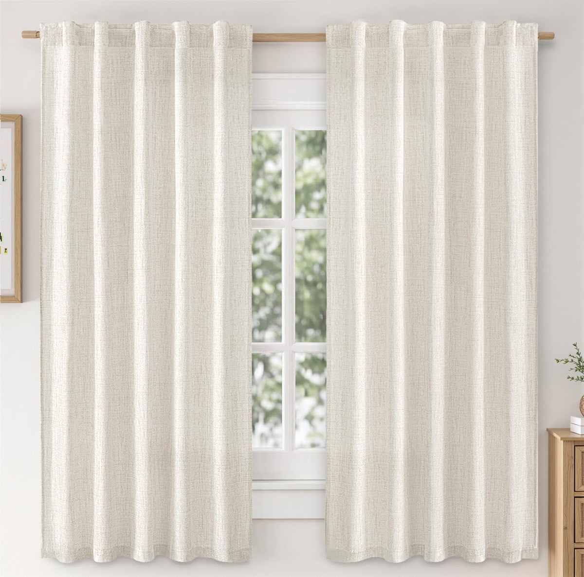 MIULEE 36 Inch Linen Textured Sheer Cafe Curtains Kitchen Window Tan Beige