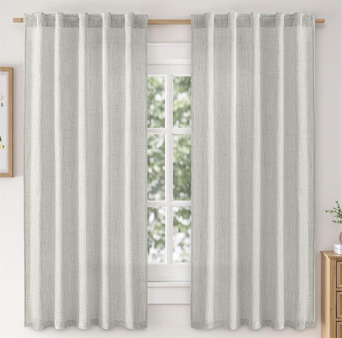MIULEE 36 Inch Linen Textured Sheer Cafe Curtains Kitchen Window Tan Beige