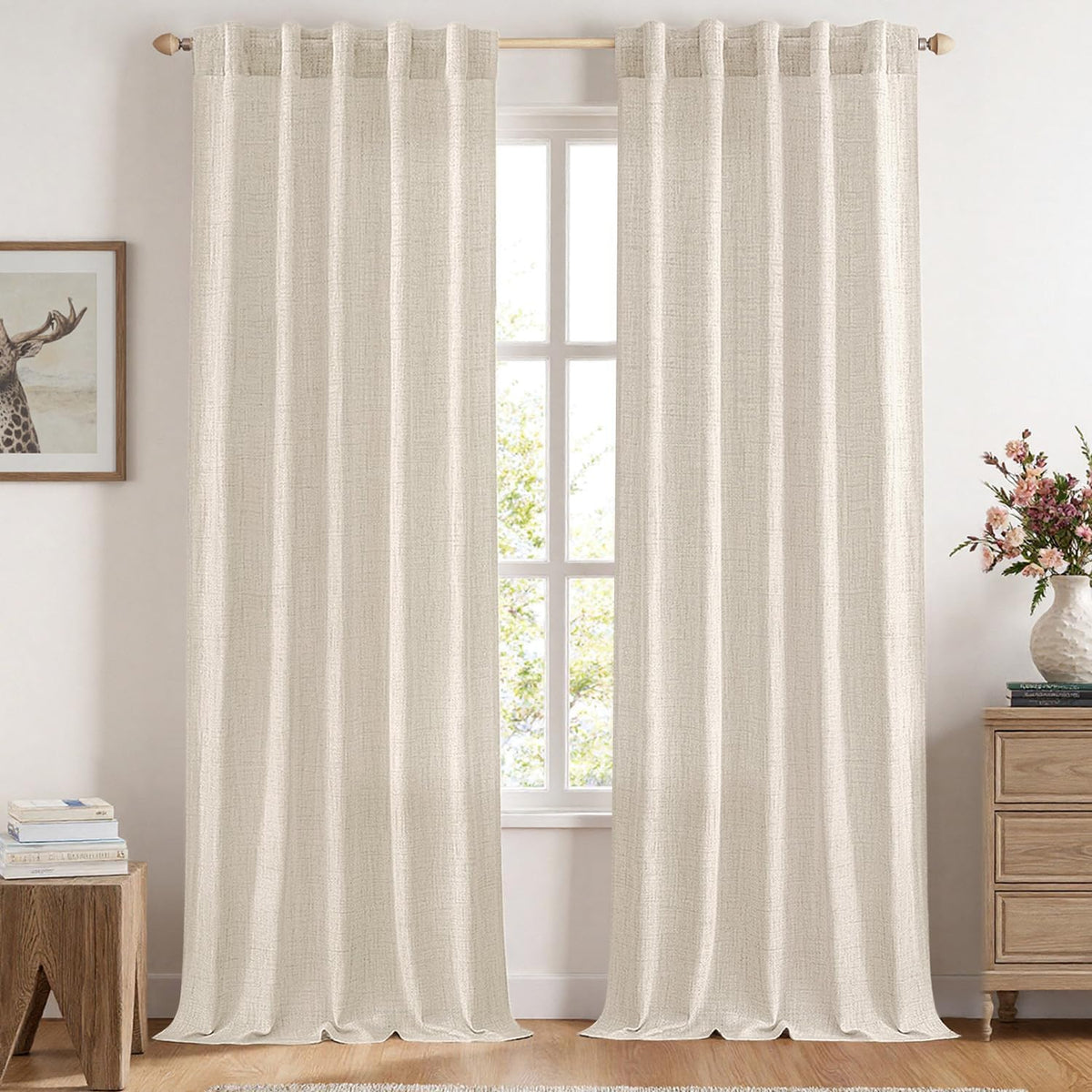 MIULEE 36 Inch Linen Textured Sheer Cafe Curtains Kitchen Window Tan Beige