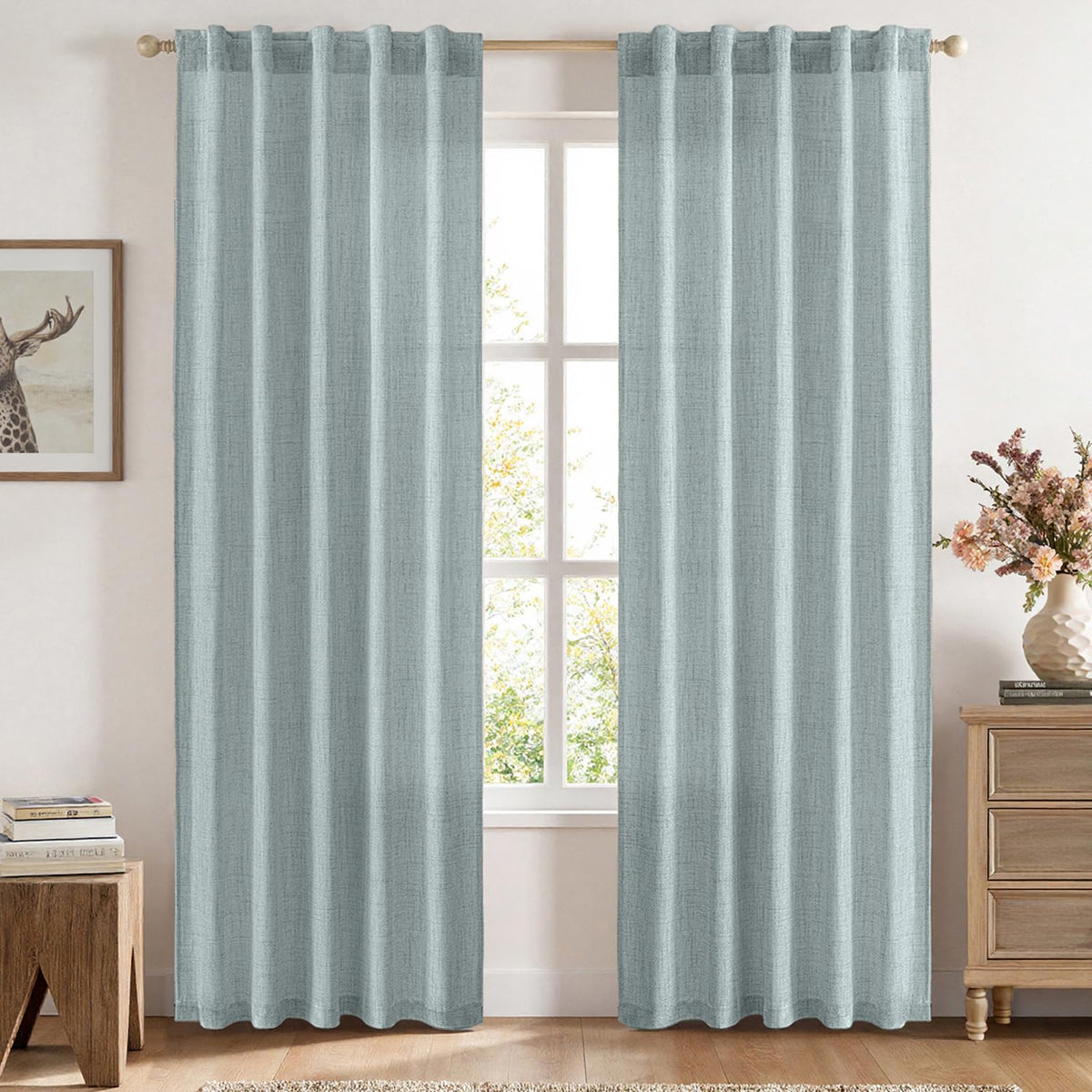 MIULEE 36 Inch Linen Textured Sheer Cafe Curtains Kitchen Window Tan Beige