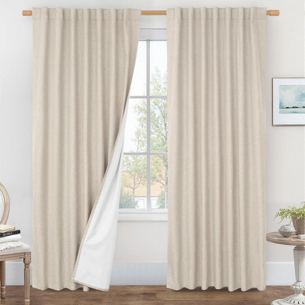 LAMIT Full Blackout Linen Kitchen Window Curtains 36 Inches Long, Ivory