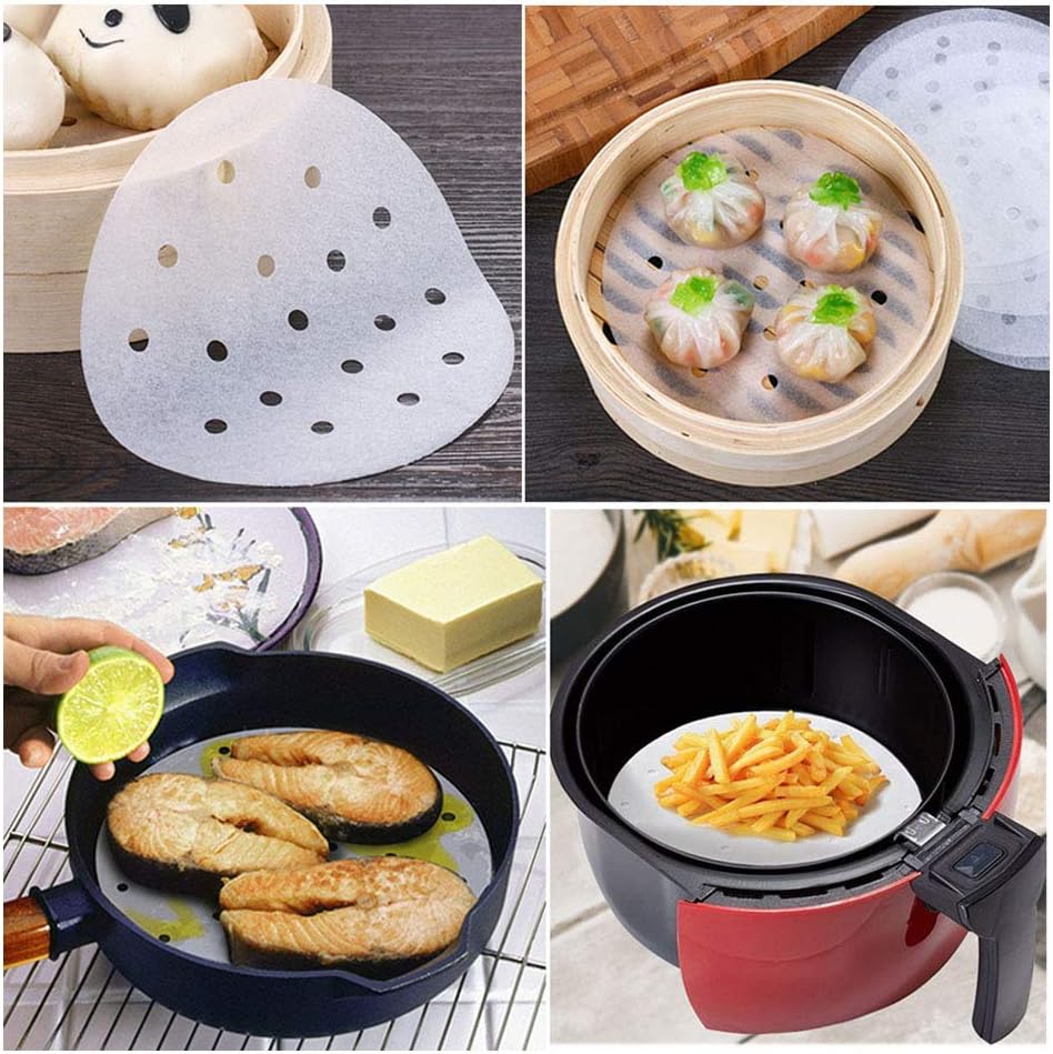 300pcs Air Fryer Liners 7.5 inch Premium Round Bamboo Steamer Liners
