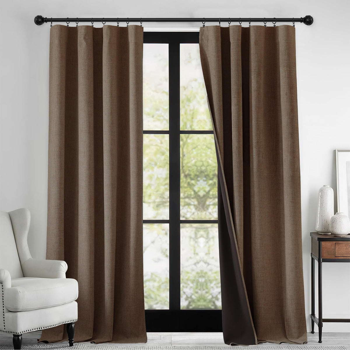RYB HOME 45 Inch Long Natural Beige 100% Blackout Short Curtains