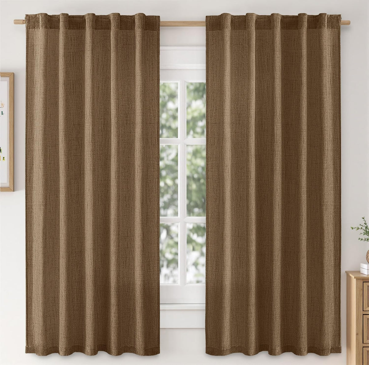 MIULEE 36 Inch Linen Textured Sheer Cafe Curtains Kitchen Window Tan Beige