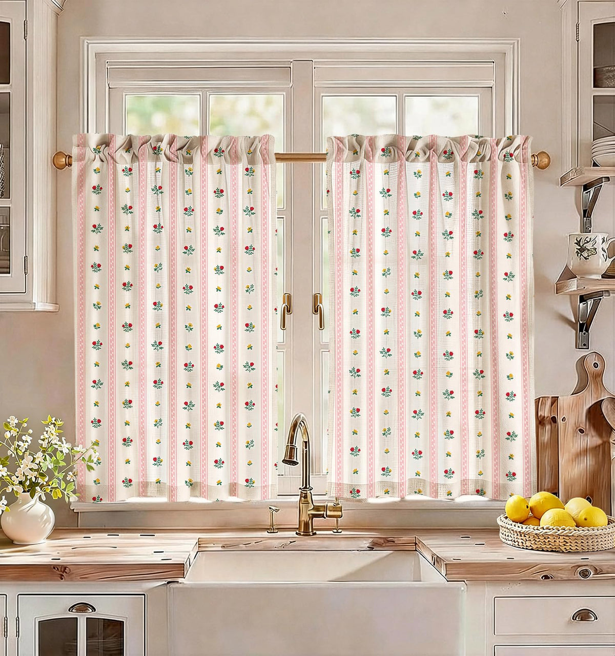 Miss Adola 36 Inch Length Kitchen Tier Curtains, Vintage Floral