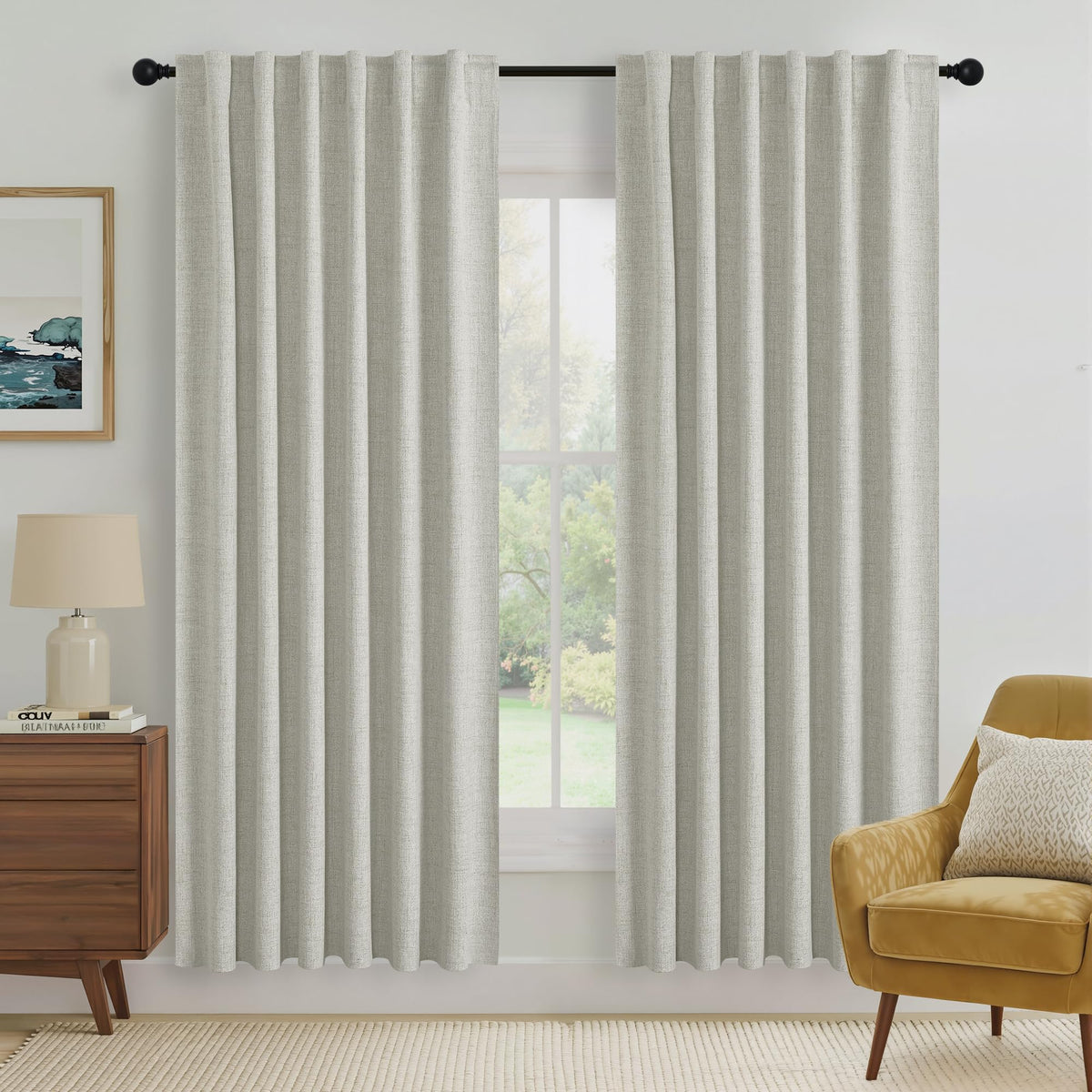 RYB HOME 45 Inch Long Natural Beige 100% Blackout Short Curtains