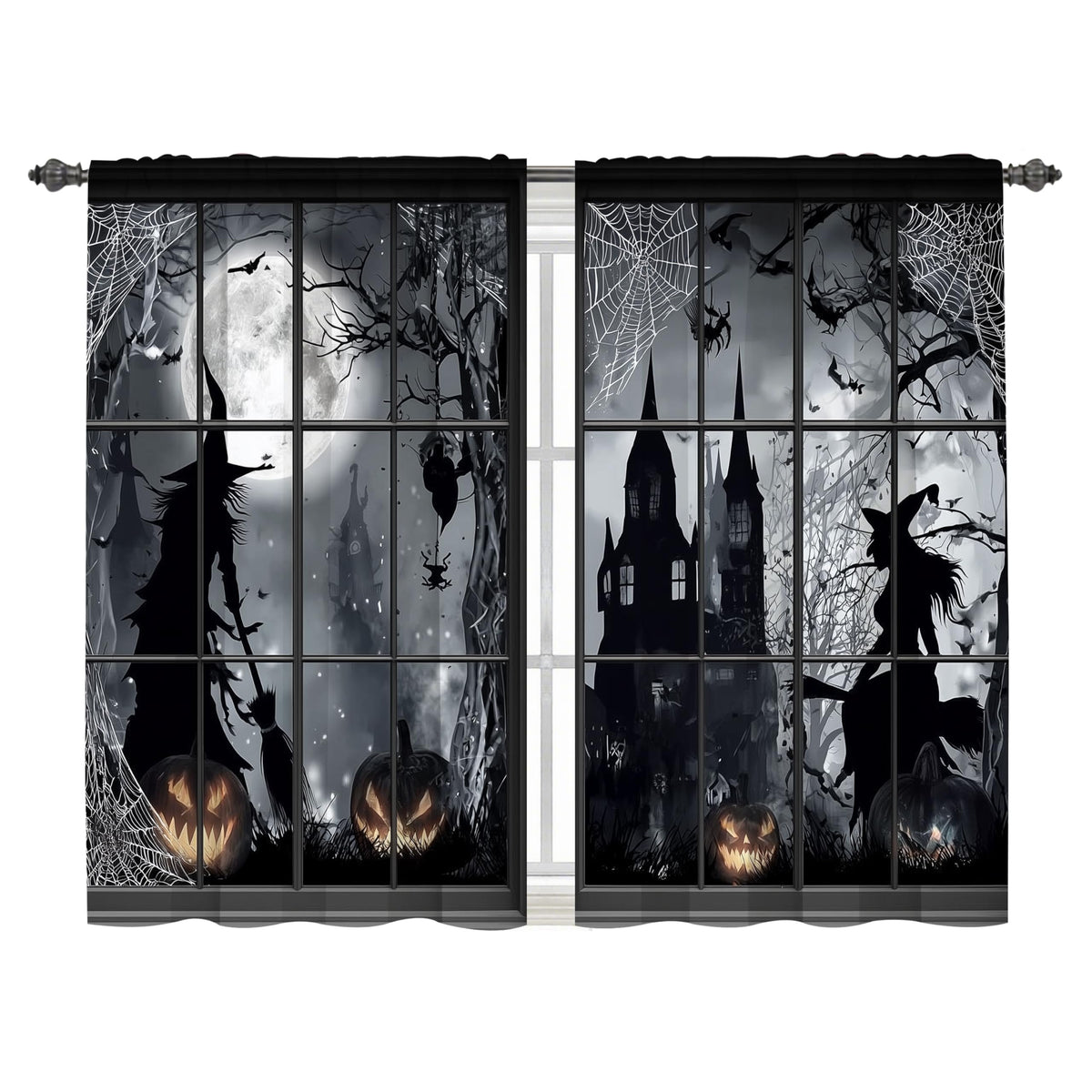 Worltoldb Black Grey Kitchen Curtains Cafe Curtains for Bathroom Dining Room Living Room Pocket Window Drapes 2 Panels Set 28"x36"
