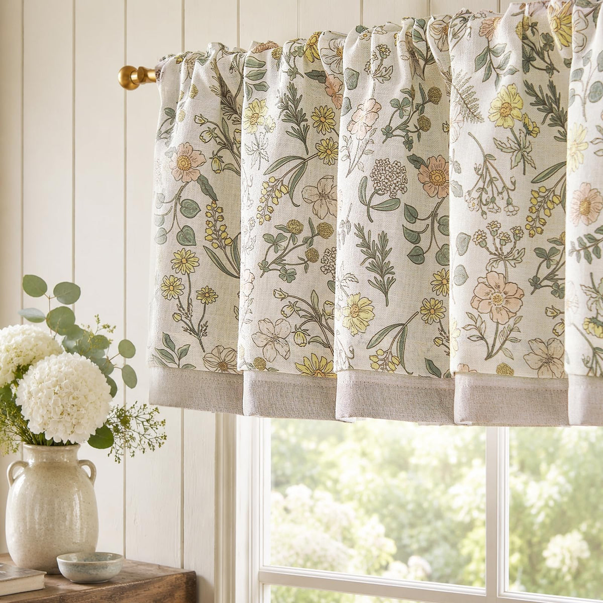 jinchan Floral Linen Kitchen Valance Curtain, 50x16, 1 Panel, Black