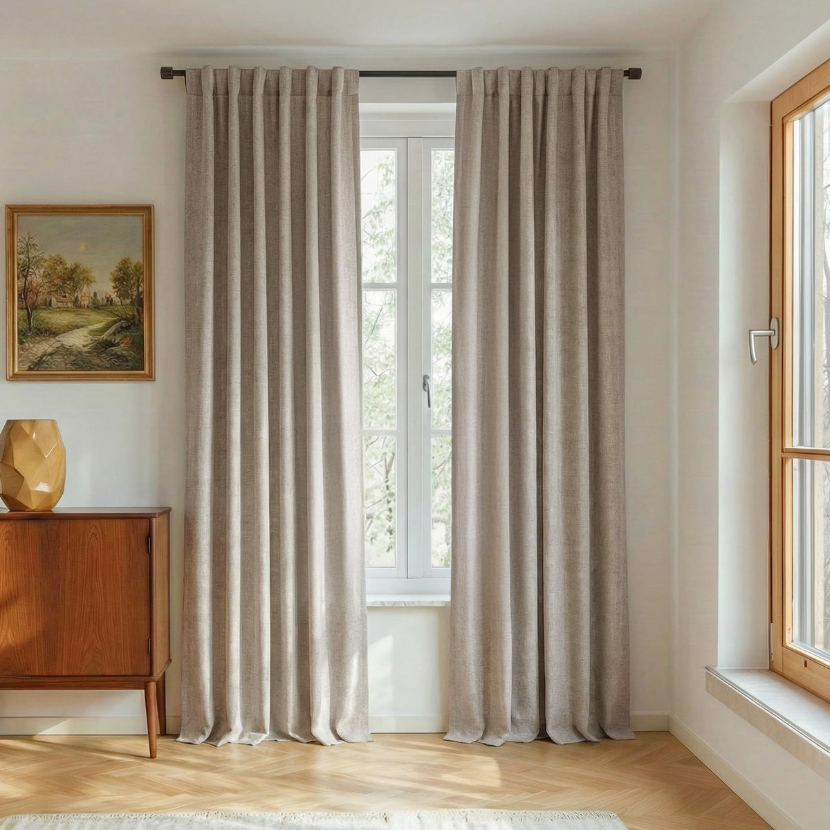 RYB HOME 45 Inch Long Natural Beige 100% Blackout Short Curtains