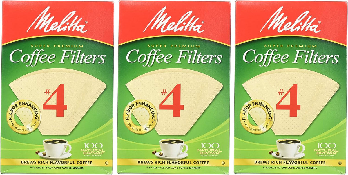 Melitta Cone Coffee Filters, Natural Brown #4, 300 Count (Pack Of 3)