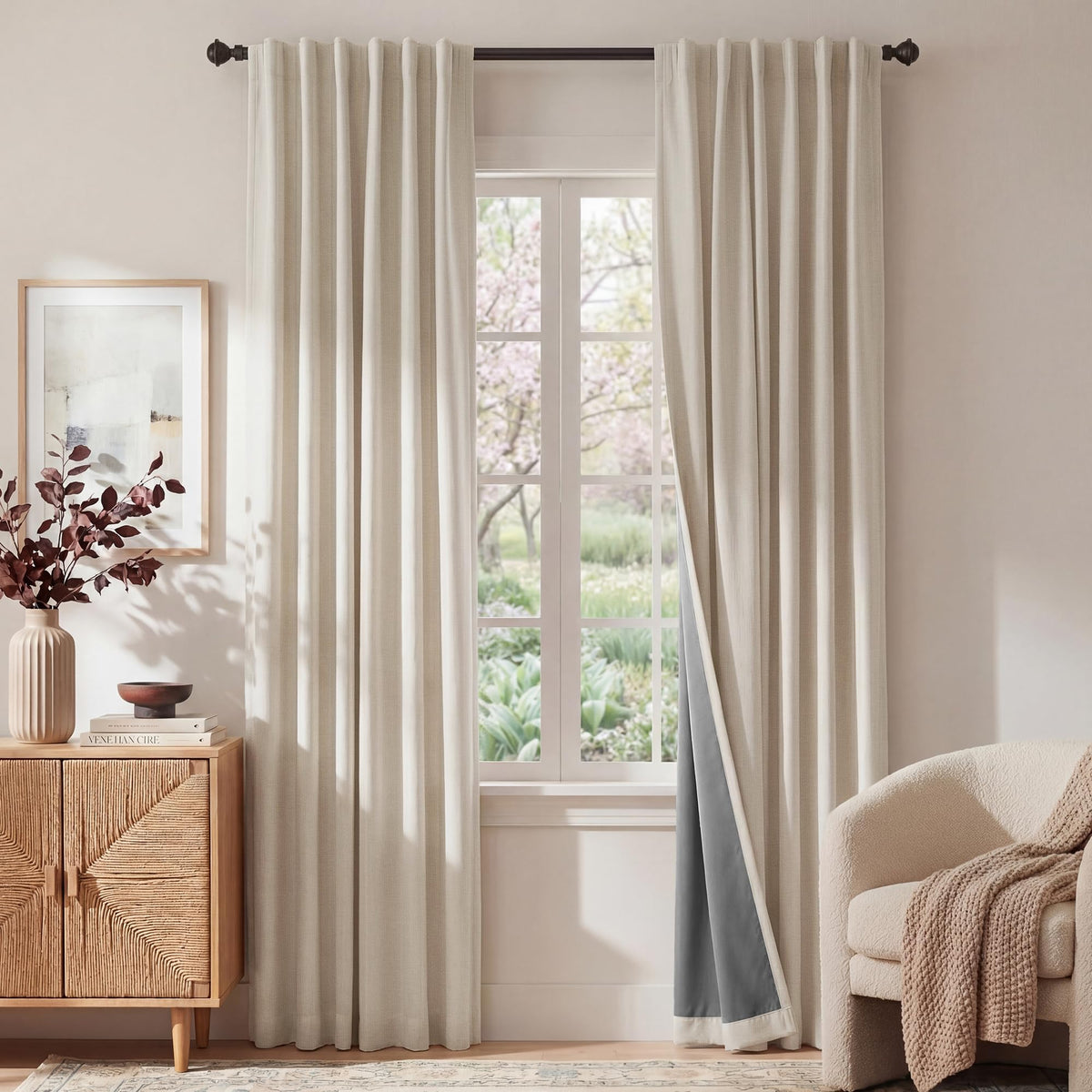 RYB HOME 45 Inch Long Natural Beige 100% Blackout Short Curtains