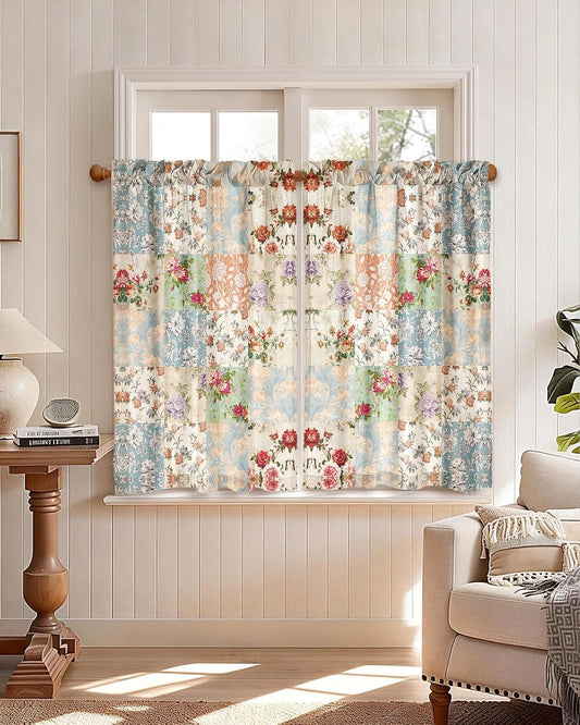 Miss Adola Boho Kitchen Tier Curtains, 36 Inch Length, Vintage Patchwork