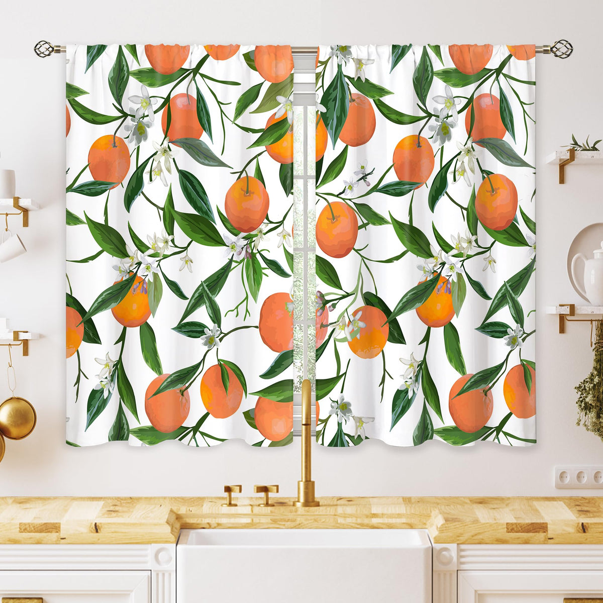 Green Boho Flower Small Kitchen Curtains Flower Plant Window Treatment Botanical Herb Chic Rod Pocket Cafe Short Window Curtains for Bathroom Dining Room Tier Treatment Drapes 27.5x39 inch