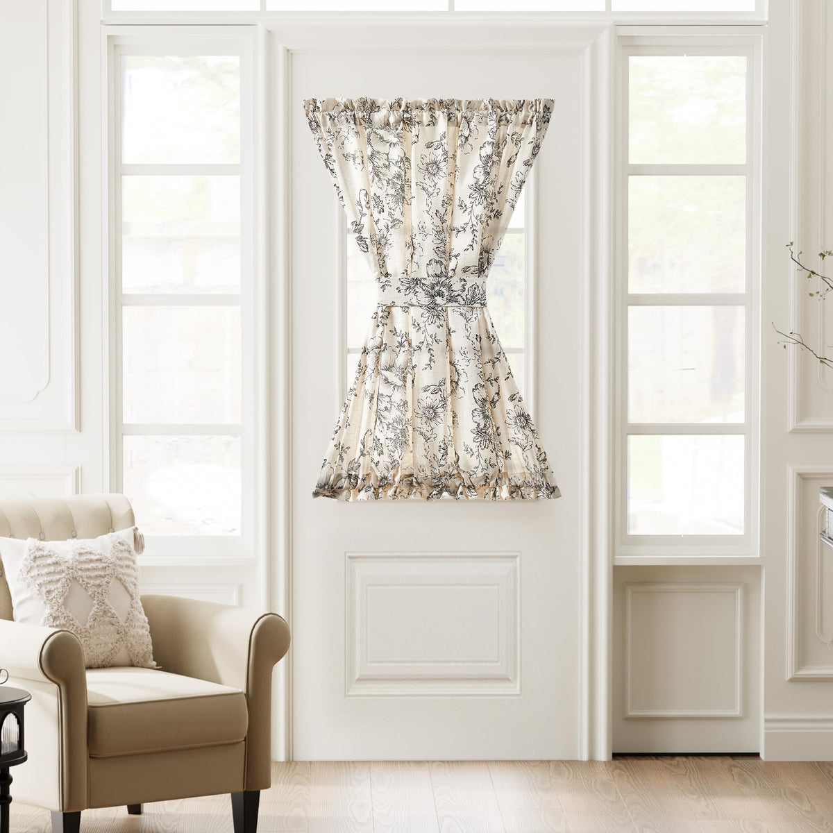 jinchan Blue Linen Floral French Door Curtain 40 Inch Rod Pocket 1 Panel