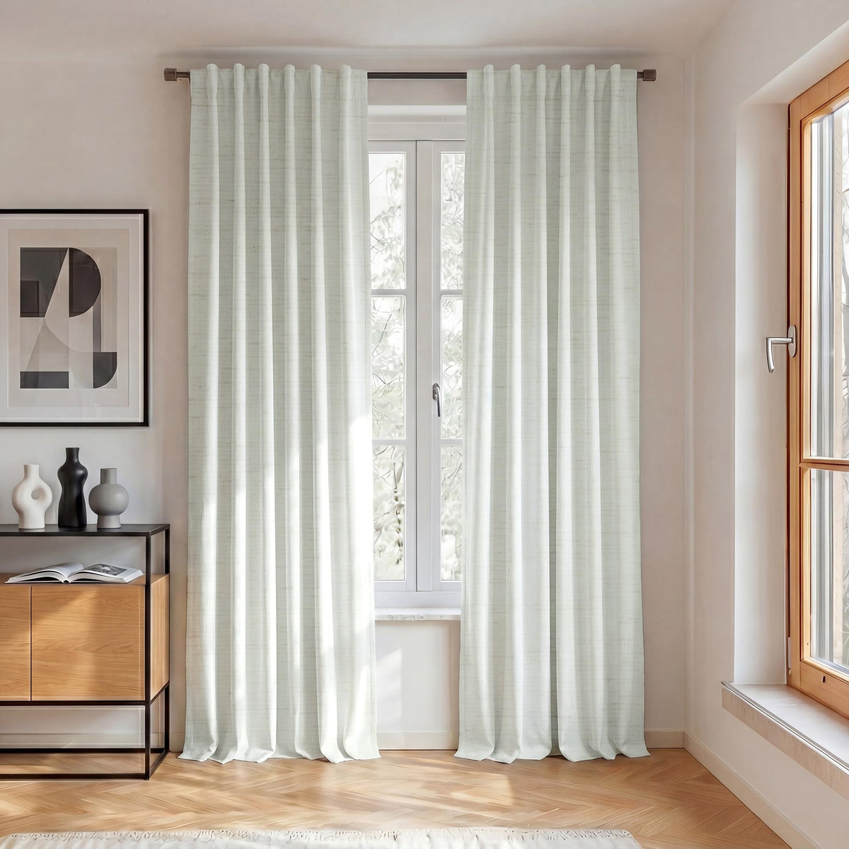 RYB HOME 45 Inch Long Natural Beige 100% Blackout Short Curtains