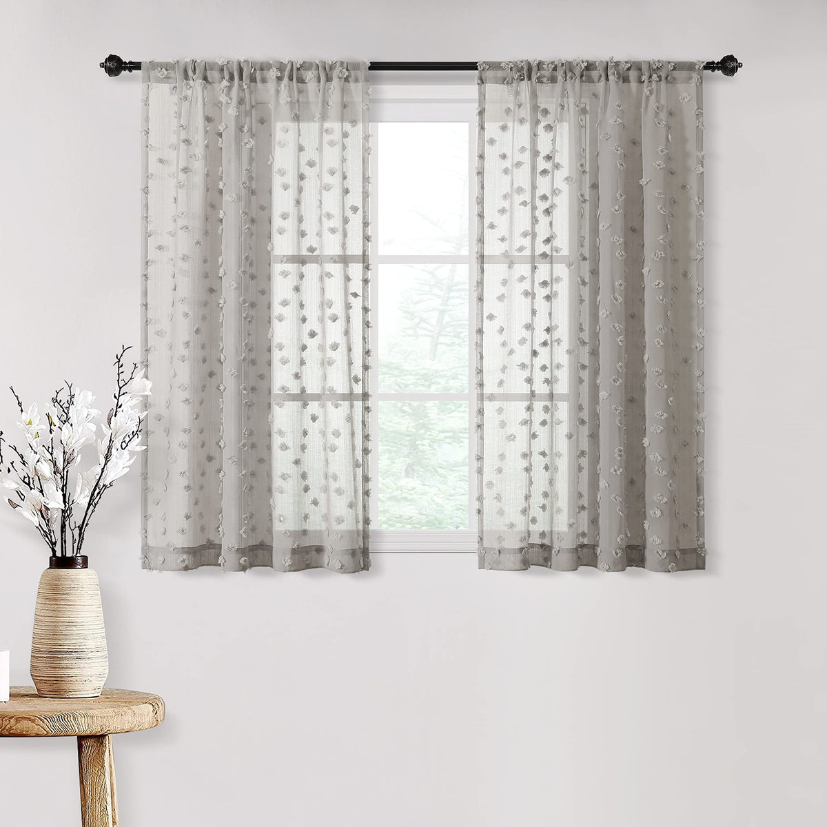 MYSKY HOME White Sheer Curtains 36 inch Length for Small Window,2 Panels