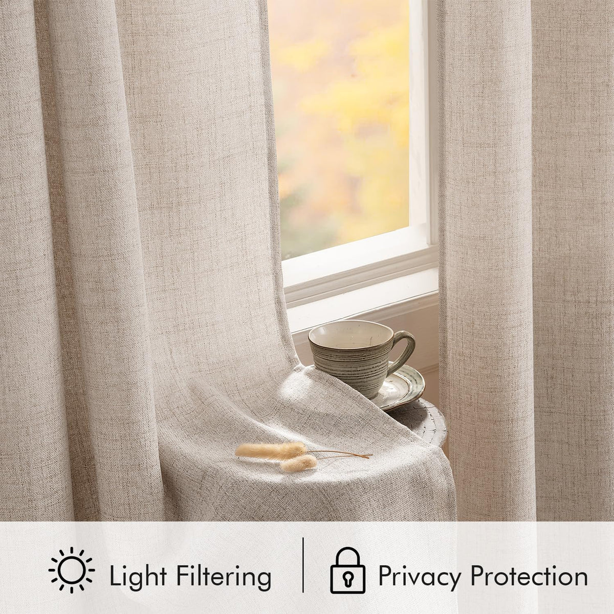 MIULEE 36 Inch Linen Textured Sheer Cafe Curtains Kitchen Window Tan Beige