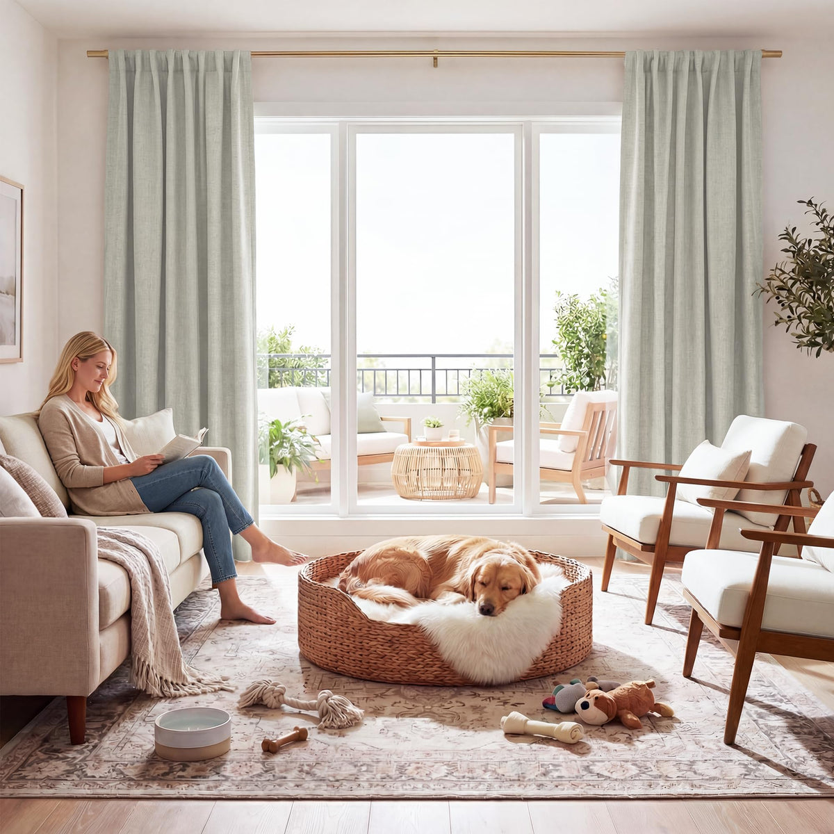 RYB HOME 45 Inch Long Natural Beige 100% Blackout Short Curtains