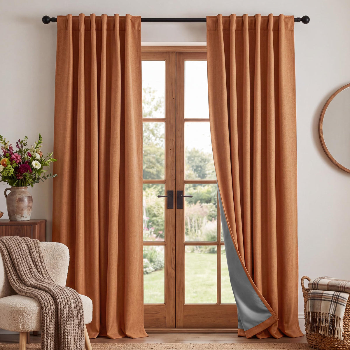 RYB HOME 45 Inch Long Natural Beige 100% Blackout Short Curtains