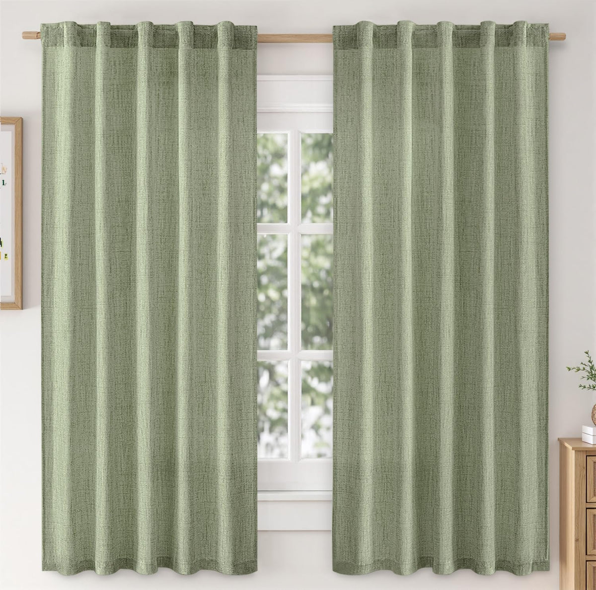 MIULEE 36 Inch Linen Textured Sheer Cafe Curtains Kitchen Window Tan Beige