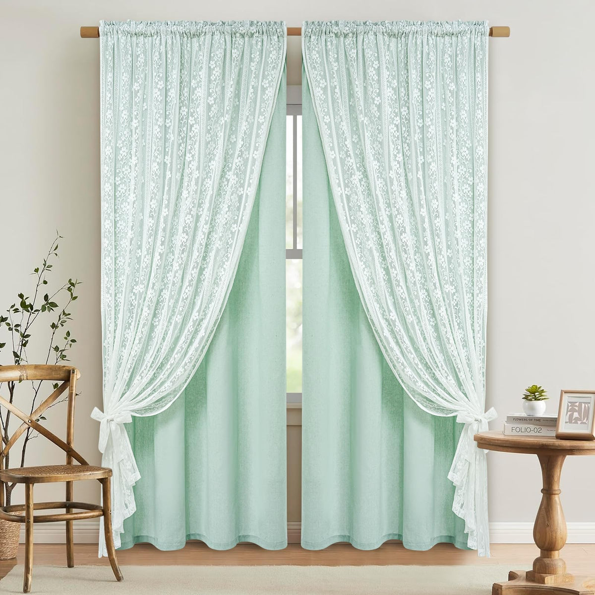ASPMIZ Linen Kitchen Curtains 36 Inch Length, Double Layered Window Curtain 2 Panel Sets Rod Pocket Short Curtains for Kitchen, Farmhouse Window Treatment Tiers for Bathroom, Cafe, Beige