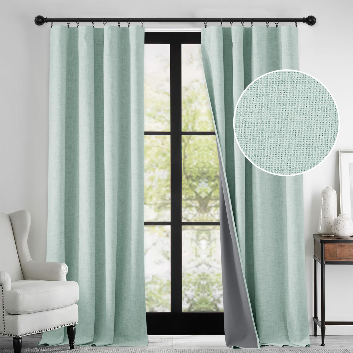RYB HOME 45 Inch Long Natural Beige 100% Blackout Short Curtains
