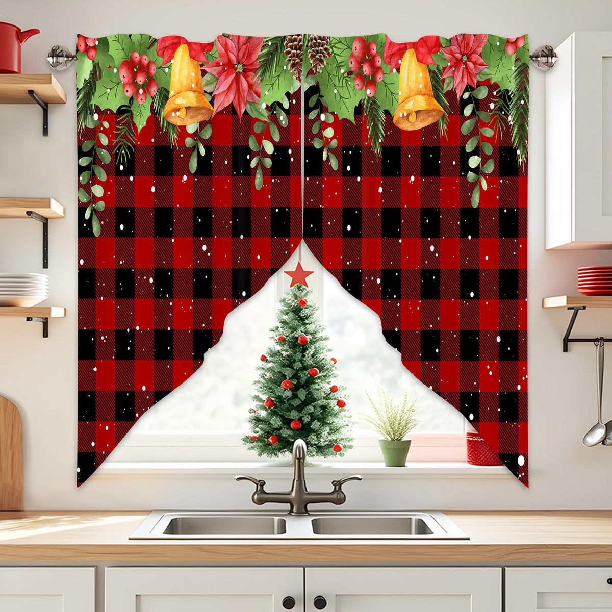 Sage Green Eucalyptus Leaves Swag Curtains 1 Pair, 28x36 in