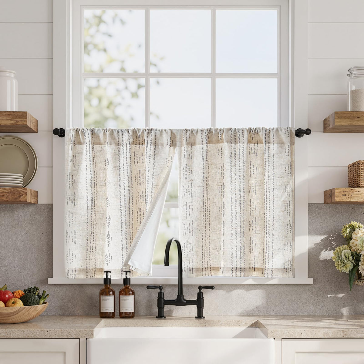 jinchan Blackout Kitchen Tier Curtains 36 Inch Rod Pocket Blue on Beige