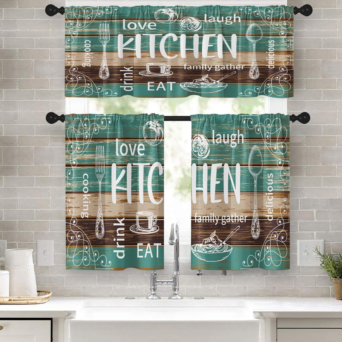 Kitchen Curtains Sets for Windows, 52x36 Inch, Farmhouse 3 Pack,