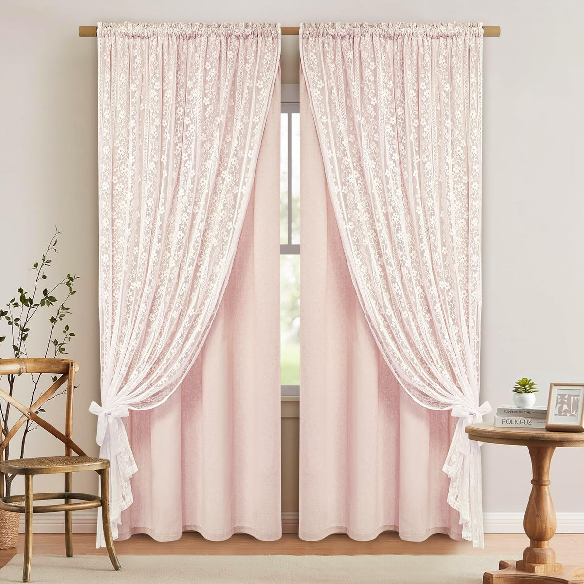 ASPMIZ Linen Kitchen Curtains 36 Inch Length, Double Layered Window Curtain 2 Panel Sets Rod Pocket Short Curtains for Kitchen, Farmhouse Window Treatment Tiers for Bathroom, Cafe, Beige