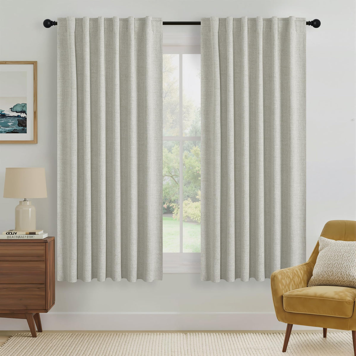 RYB HOME 45 Inch Long Natural Beige 100% Blackout Short Curtains