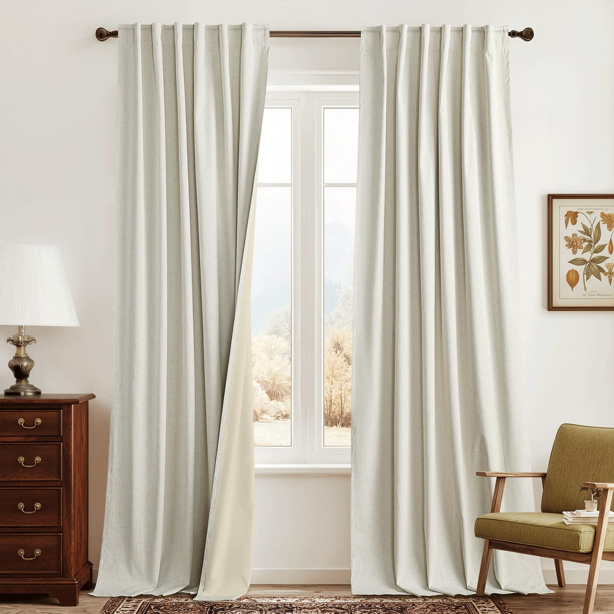 RYB HOME 45 Inch Long Natural Beige 100% Blackout Short Curtains